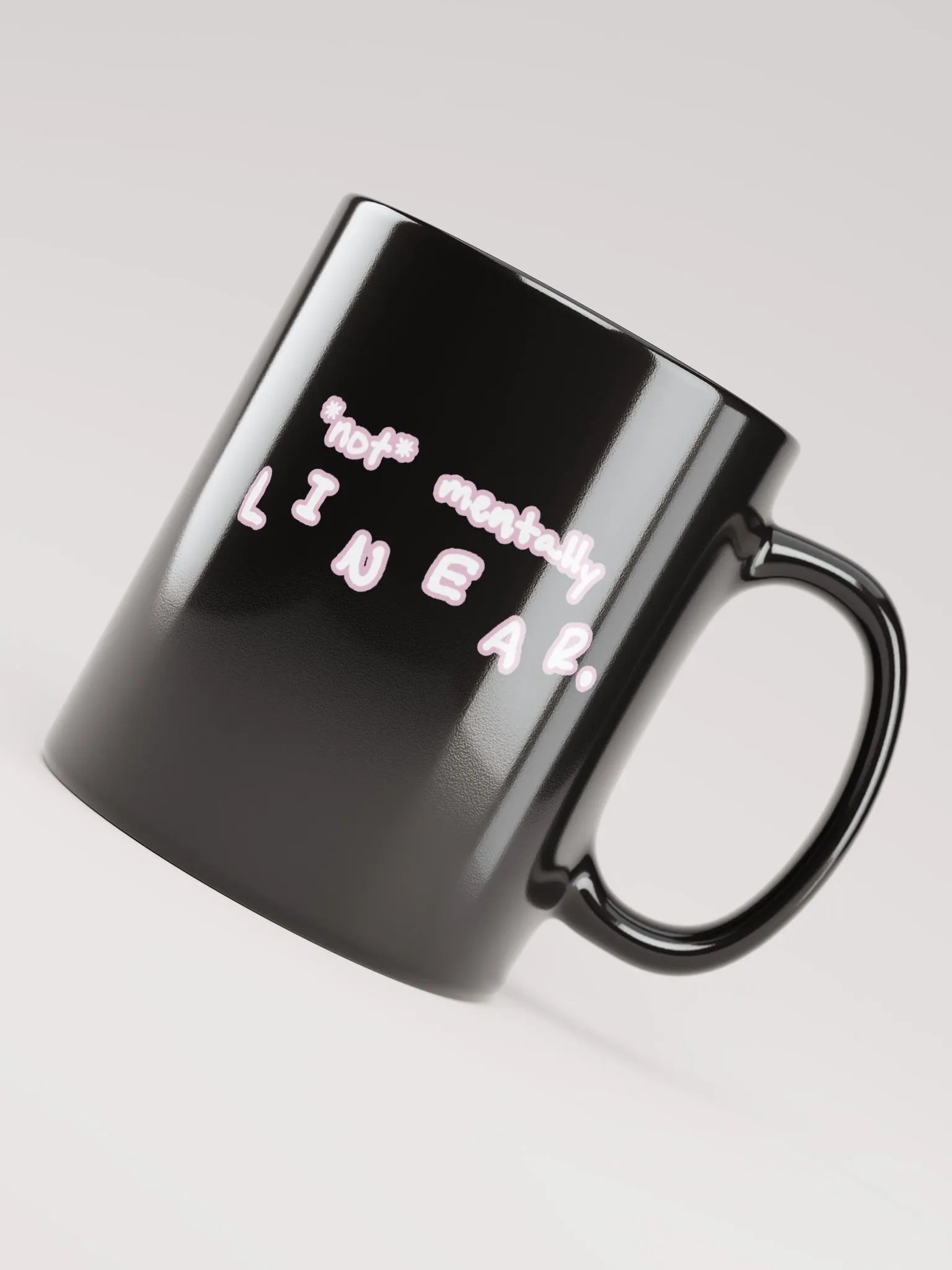 *not* mentally linear (lined design, #E1B9CE) glossy black mug product image (6)