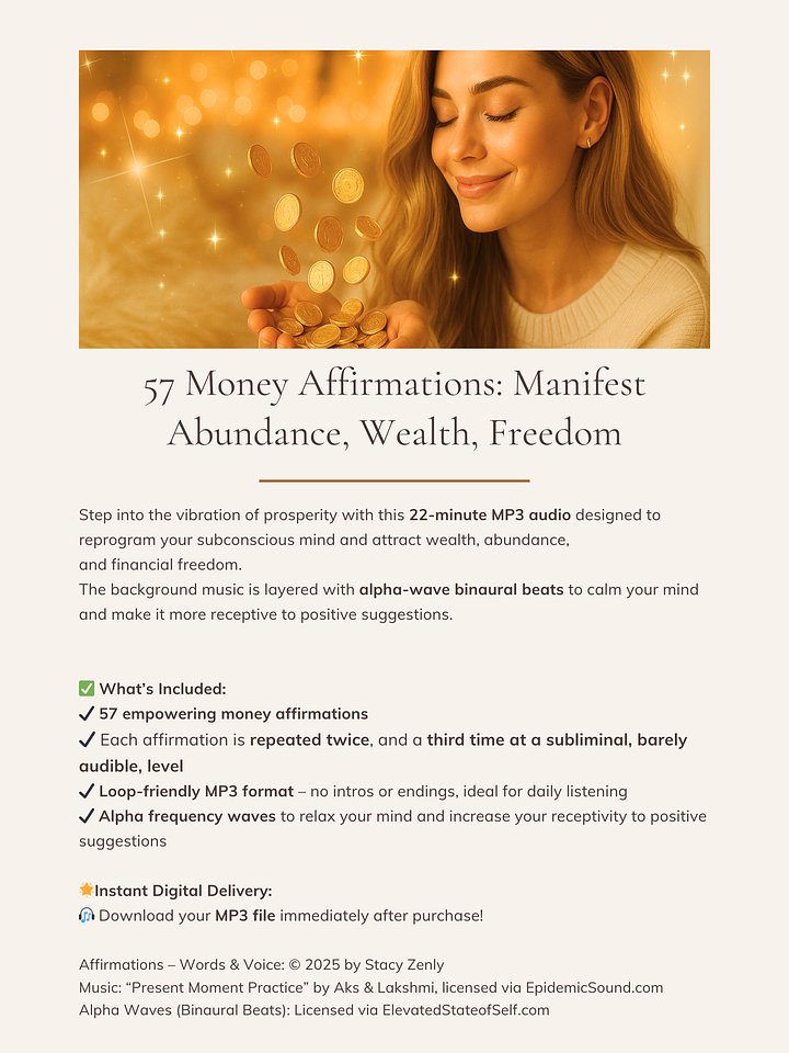 Money Affirmations: Manifest Abundance, Wealth & Freedom | MP3 Audio Download product image (2)
