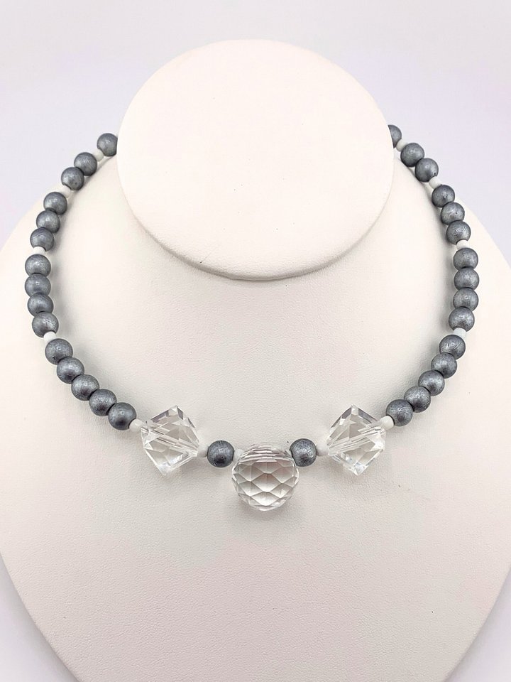Silver and Crystal Beaded Memory Wire Statement Necklace product image (1)