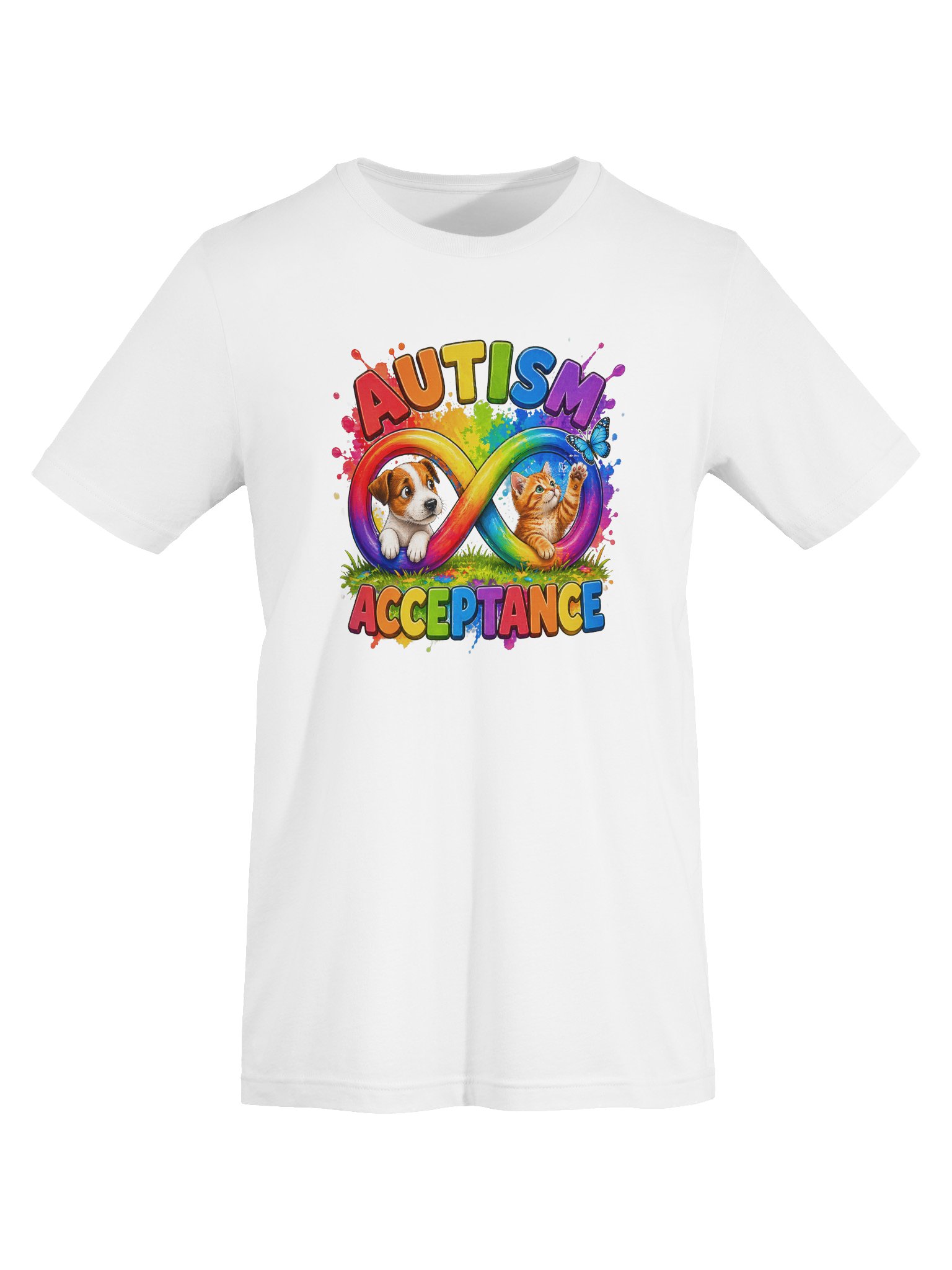 Puppy and Kitty Autism Acceptance & Inclusion Tee with Infinity Symbol Rainbow product image (13)