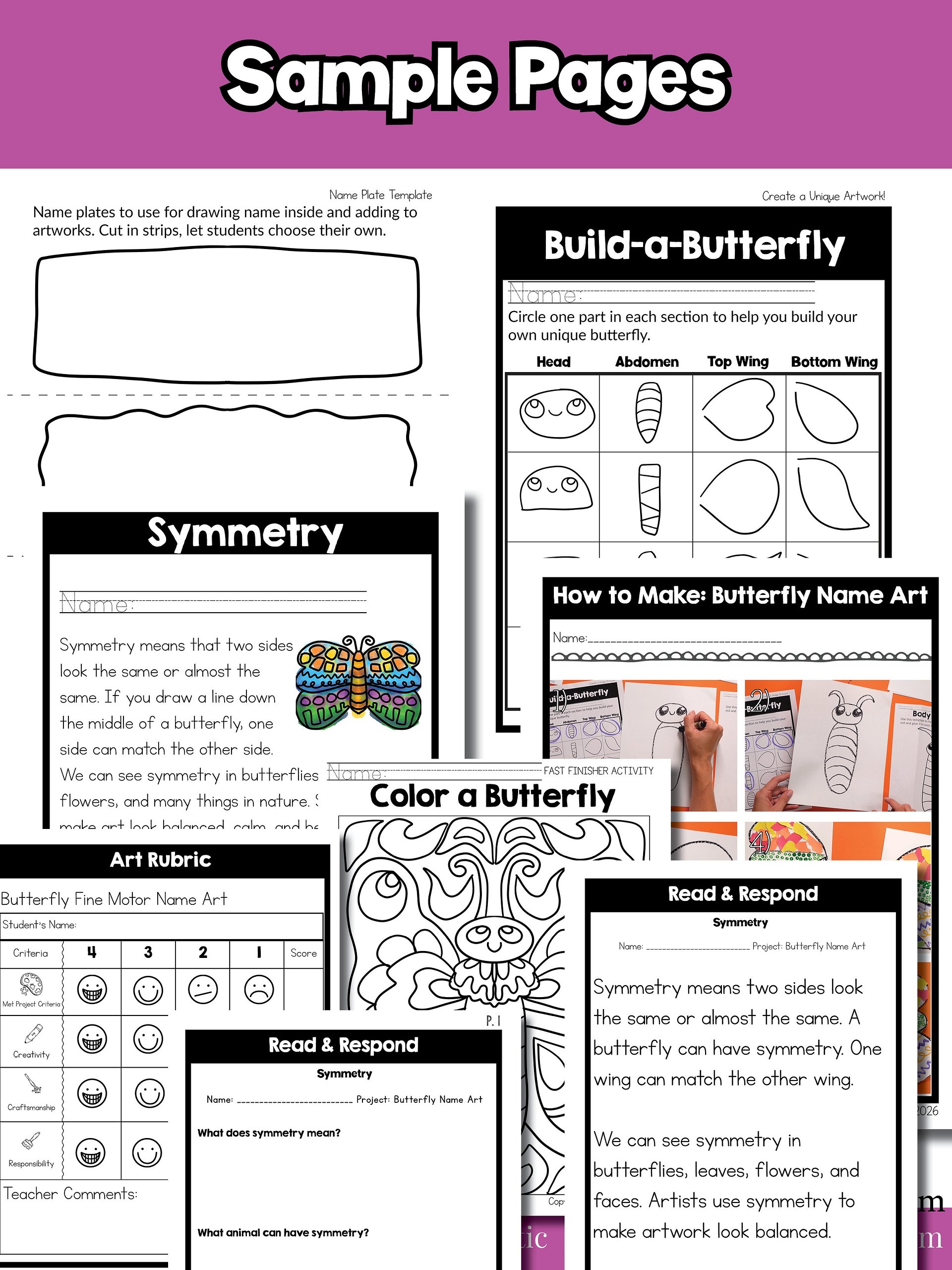 Kindergarten Name Art Lesson Butterfly Fine Motor Art Project Symmetry Activity product image (9)