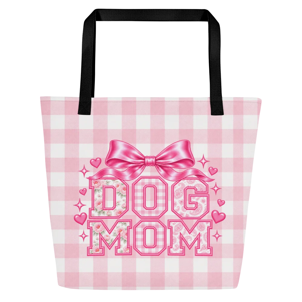Coquette Dog Mom Tote Bag | Pink Gingham Varsity Dog Mom Bag product image (1)