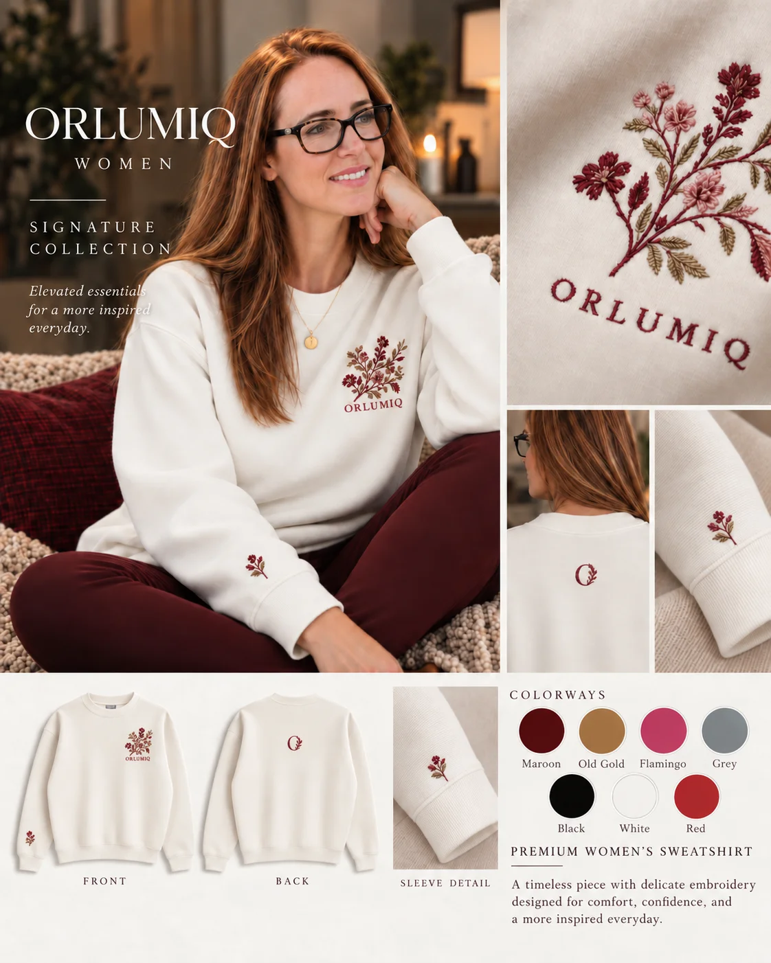 ORLUMIQ Signature Floral Crewneck Sweatshirt | Women's Boutique Collection product image (1)