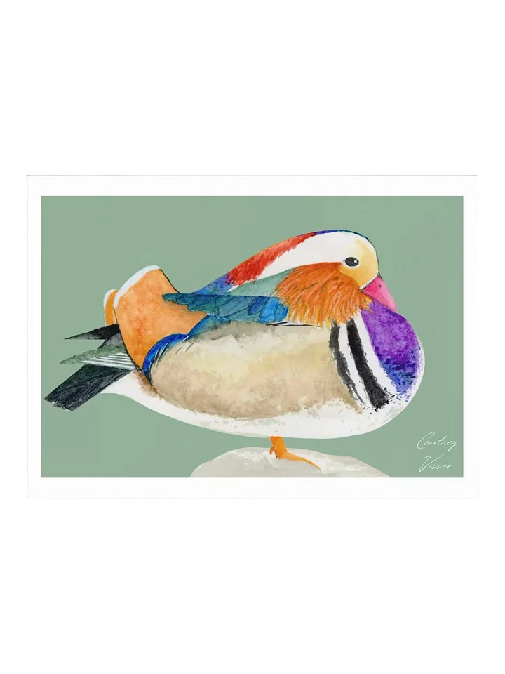 Mandarin duck print (dark green background) product image (1)