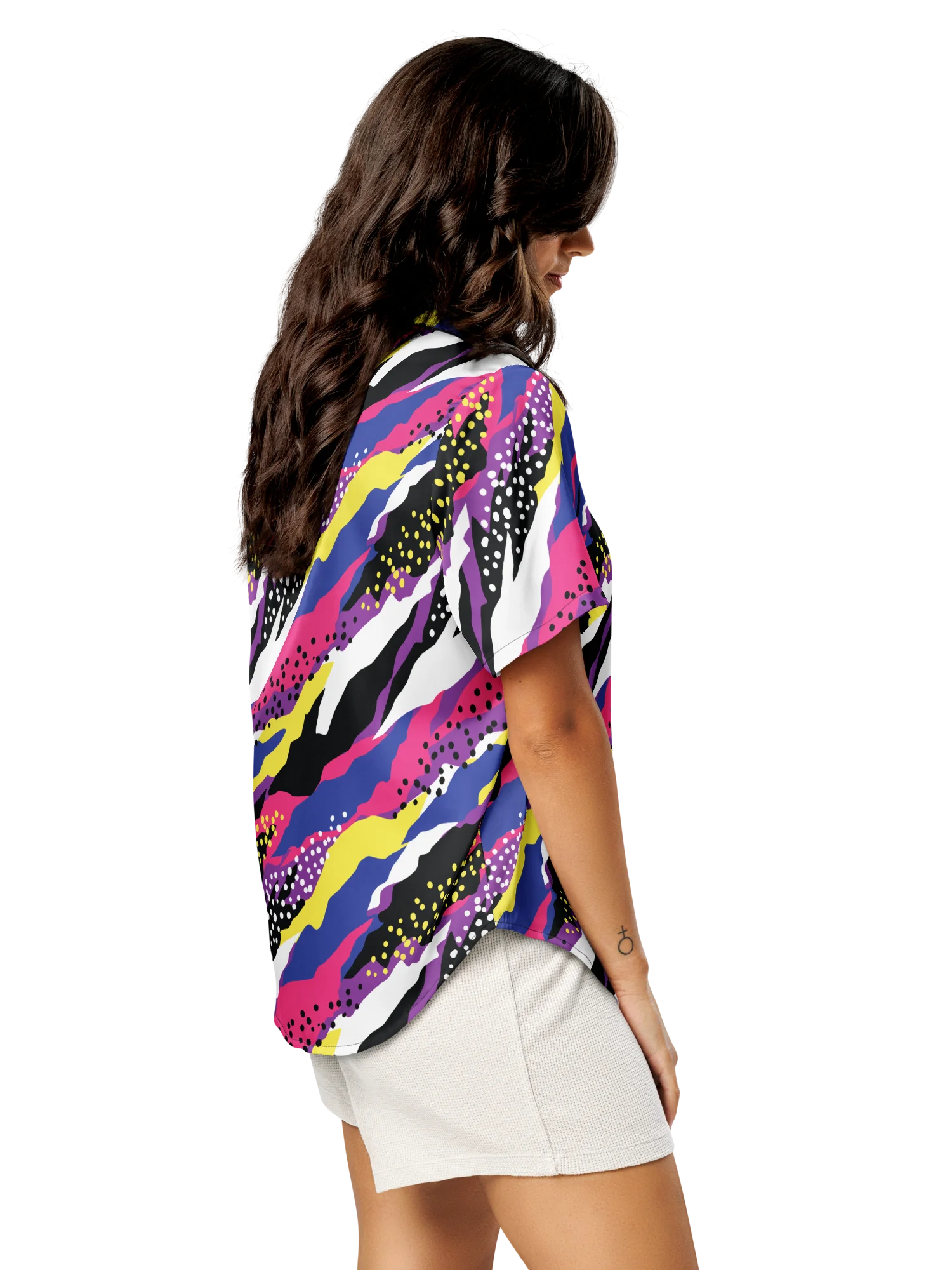 Retro 90s Cyber-Pop Waves | Vibrant All-Over Print Women's Short Sleeve Pajama Top product image (7)
