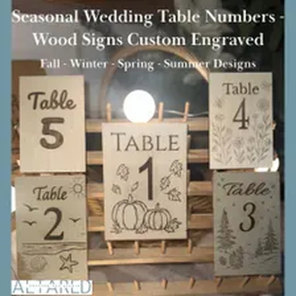 Personalized Wedding Table Number Signs: Engraved Wood, Seasonal Designs product image (4)