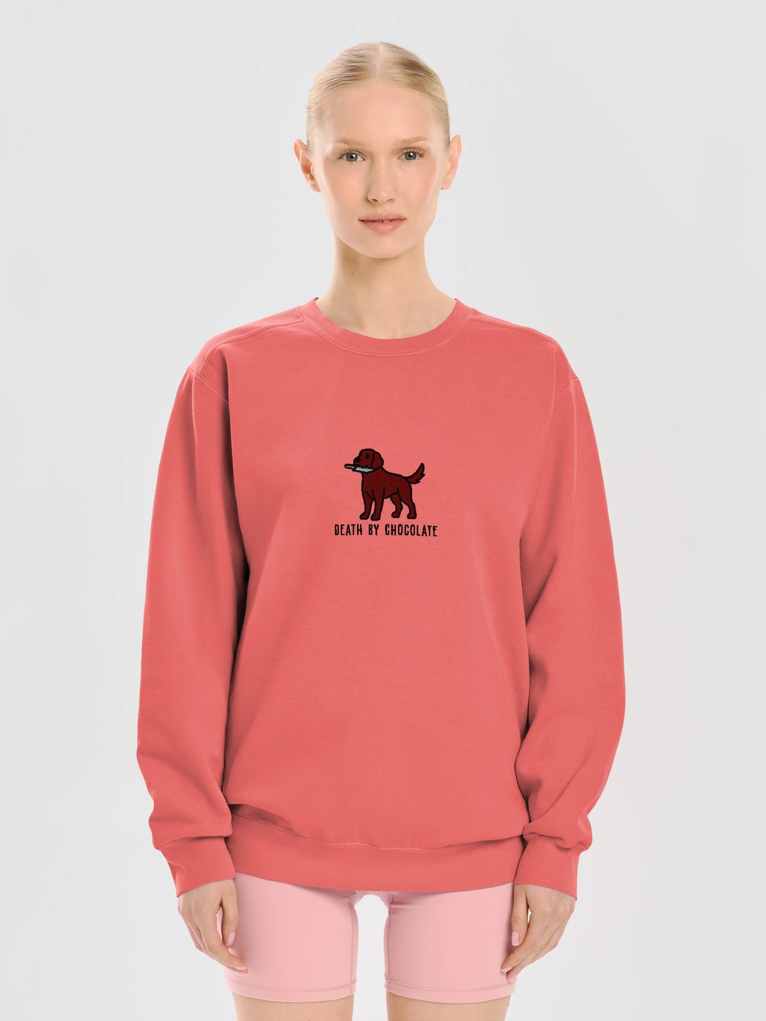 Death By Chocolate Funny Chibi-Style Embroidered Premium Sweatshirt for Chocolate Labrador Owners product image (21)