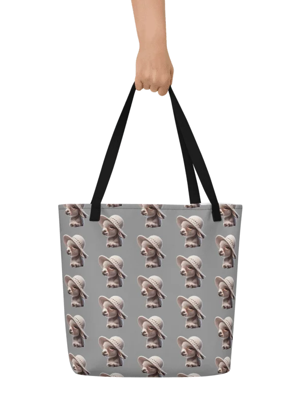 Cutest Mini Donkey With Hat Styling on a Large Tote Bag product image (1)
