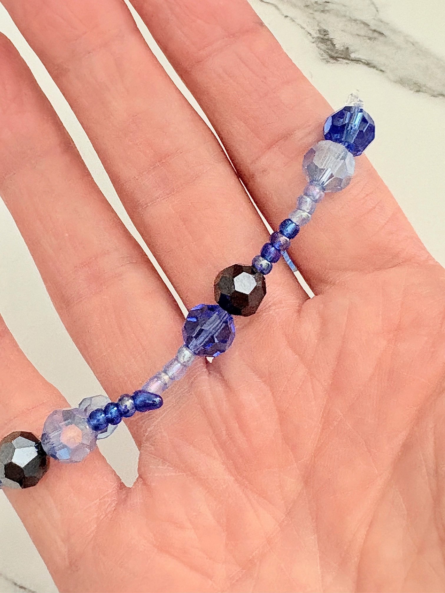 MFD-00045 | Indigo, Denim & Sapphire Blue Beaded Bracelet | Handmade 7.5" Coastal Charm by Monique Faella Designs™ product image (1)