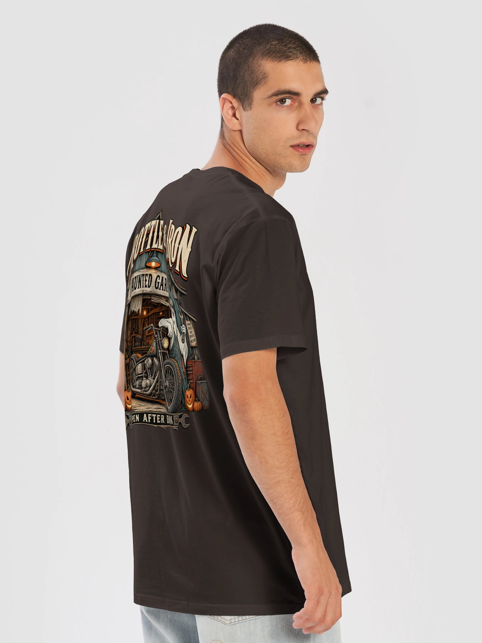 Throttle & Iron Haunted Garage Halloween T-Shirt product image (8)