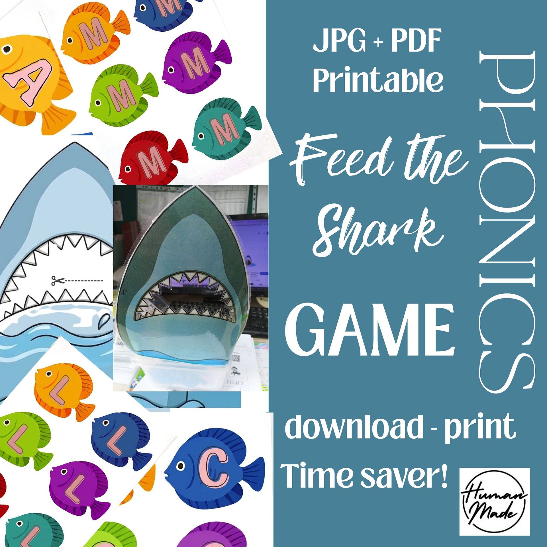Phonics Game Printable Feed the Shark Alphabet Activity Letter Recognition A-Z product image (1)