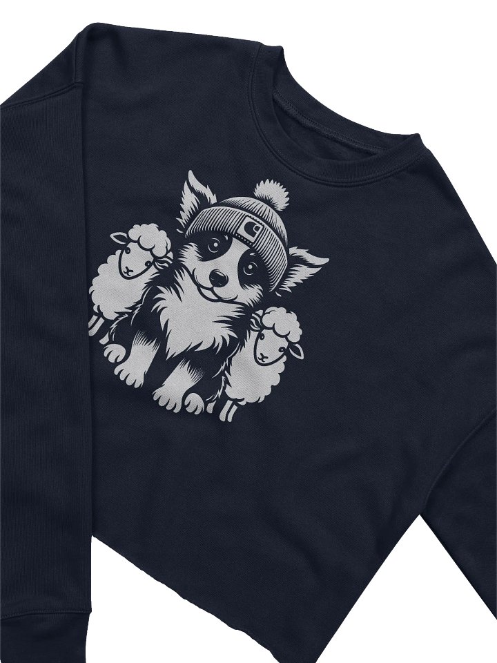 Cute Border Collie with Sheep Women's Fleece Crop Sweatshirt product image (2)