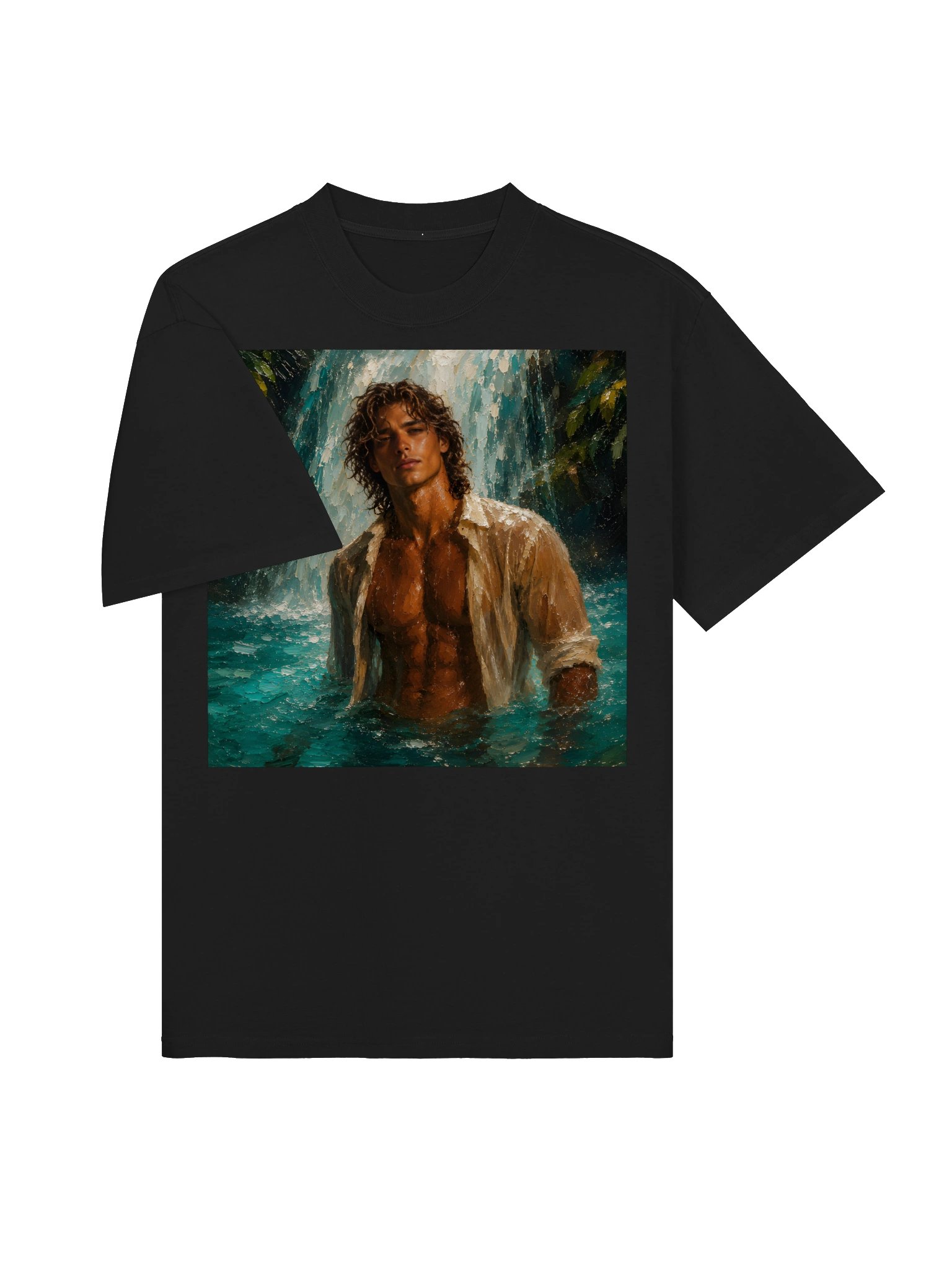 Handsome Man Waterfall Oil Painting T-Shirt, Romantic Fantasy Art, Romantasy Book Lover Gift product image (4)