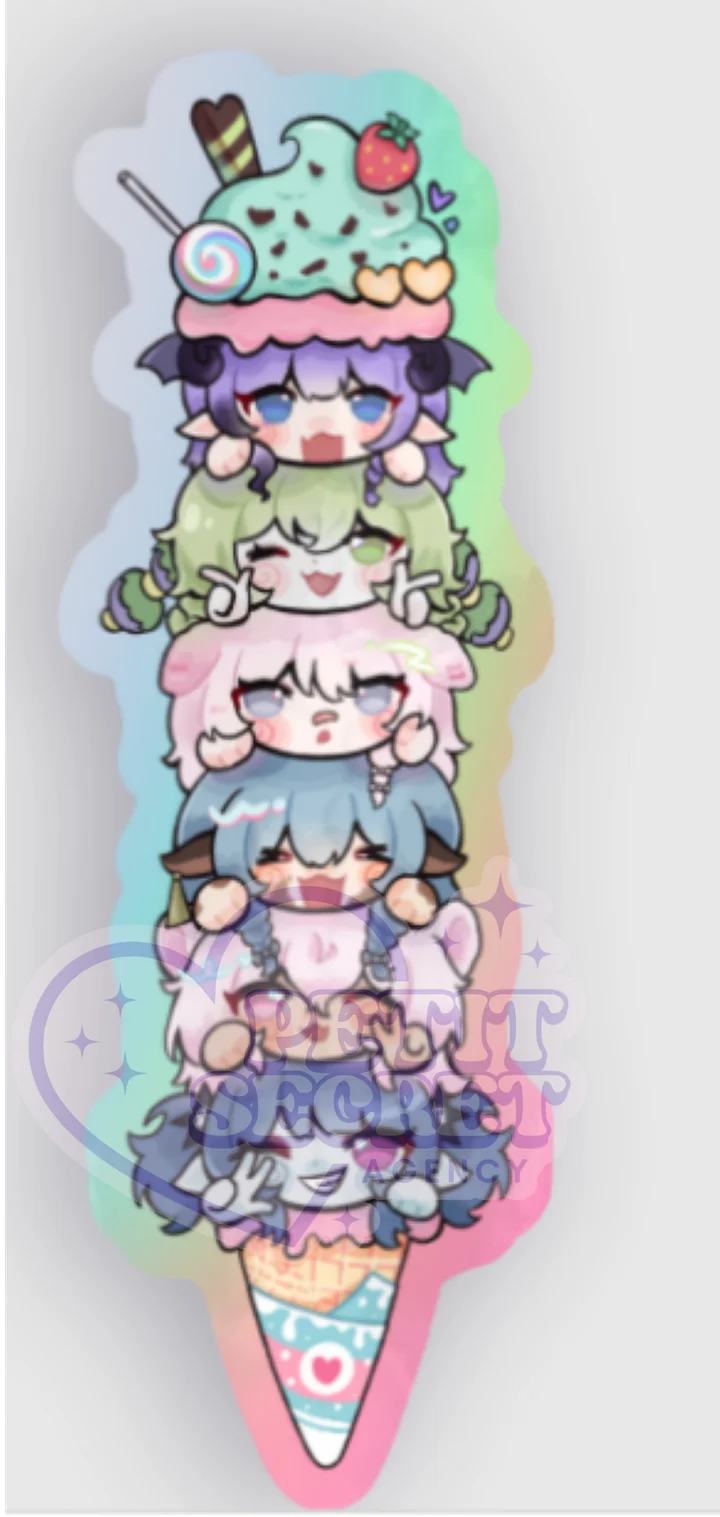 Chibi Icecream Team Sticker Holographique ( envoi INTERNATIONAL ) product image (1)