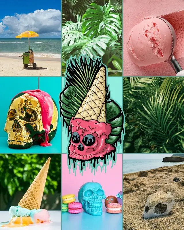 I've been feeling some sort of inspiration lately and wanted to put together some mood boards for my last years ice cream skull drawings, I'm excited for the future 👀