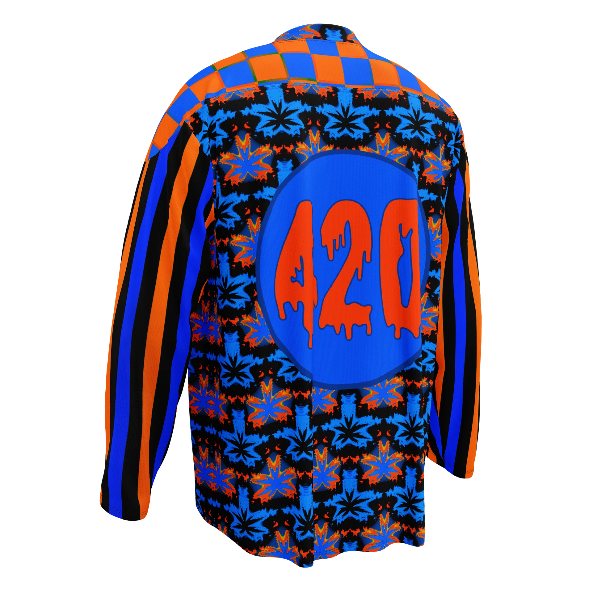 Stoner Circus Rave 420 Hockey Jersey, Stripe Checkers Cannabis Clowncore Clothing, Pot Leaf Twisted EDM Top, Weird Weed Music Festival Shirt product image (5)