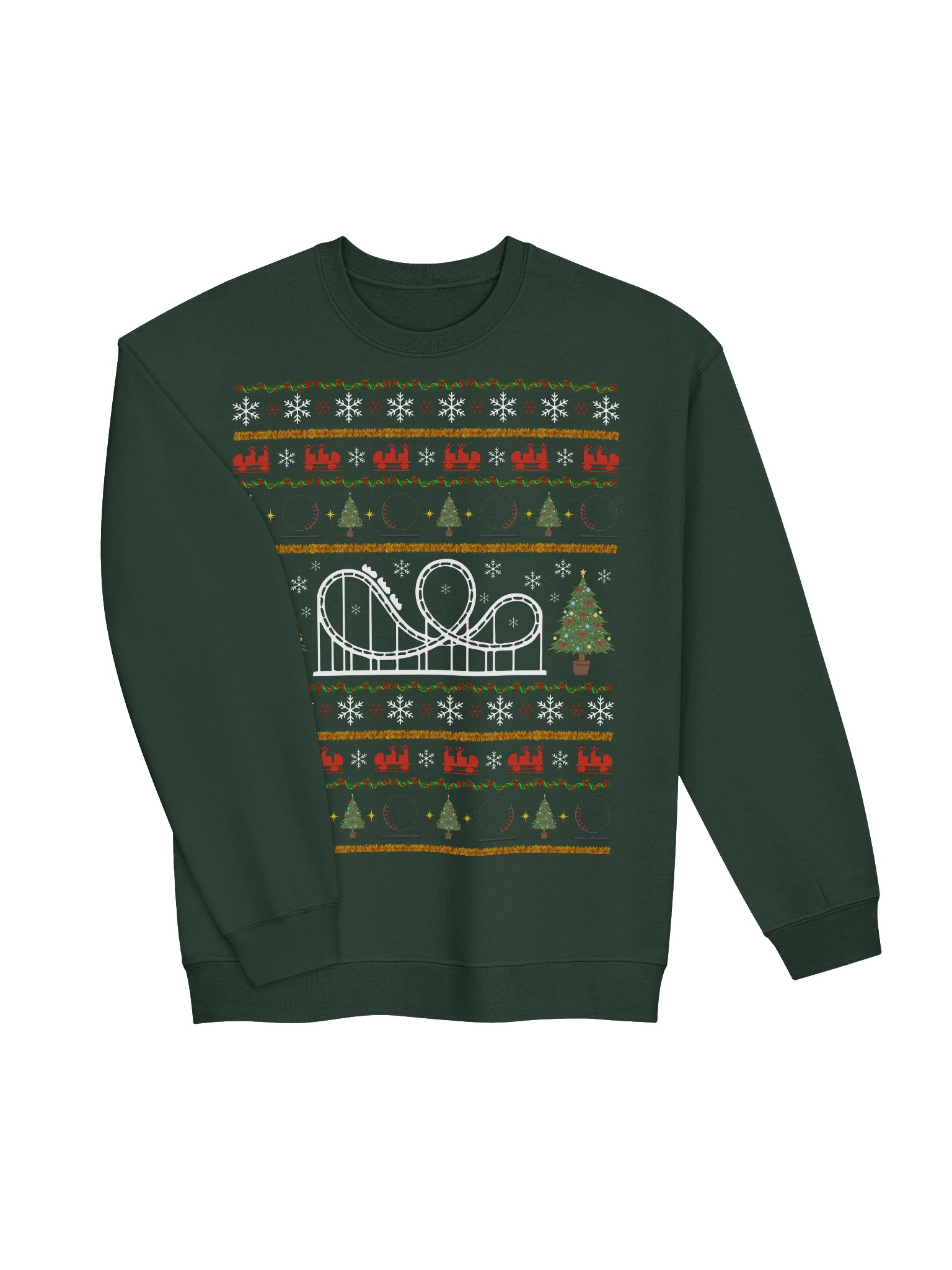 Roller Coaster Ugly Christmas Sweater – Festive Coaster Design in Forest Green product image (3)
