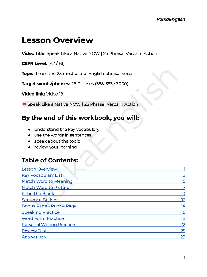Speak Like a Native NOW | 25 Phrasal Verbs in Action - Video 19 Study Pack product image (2)