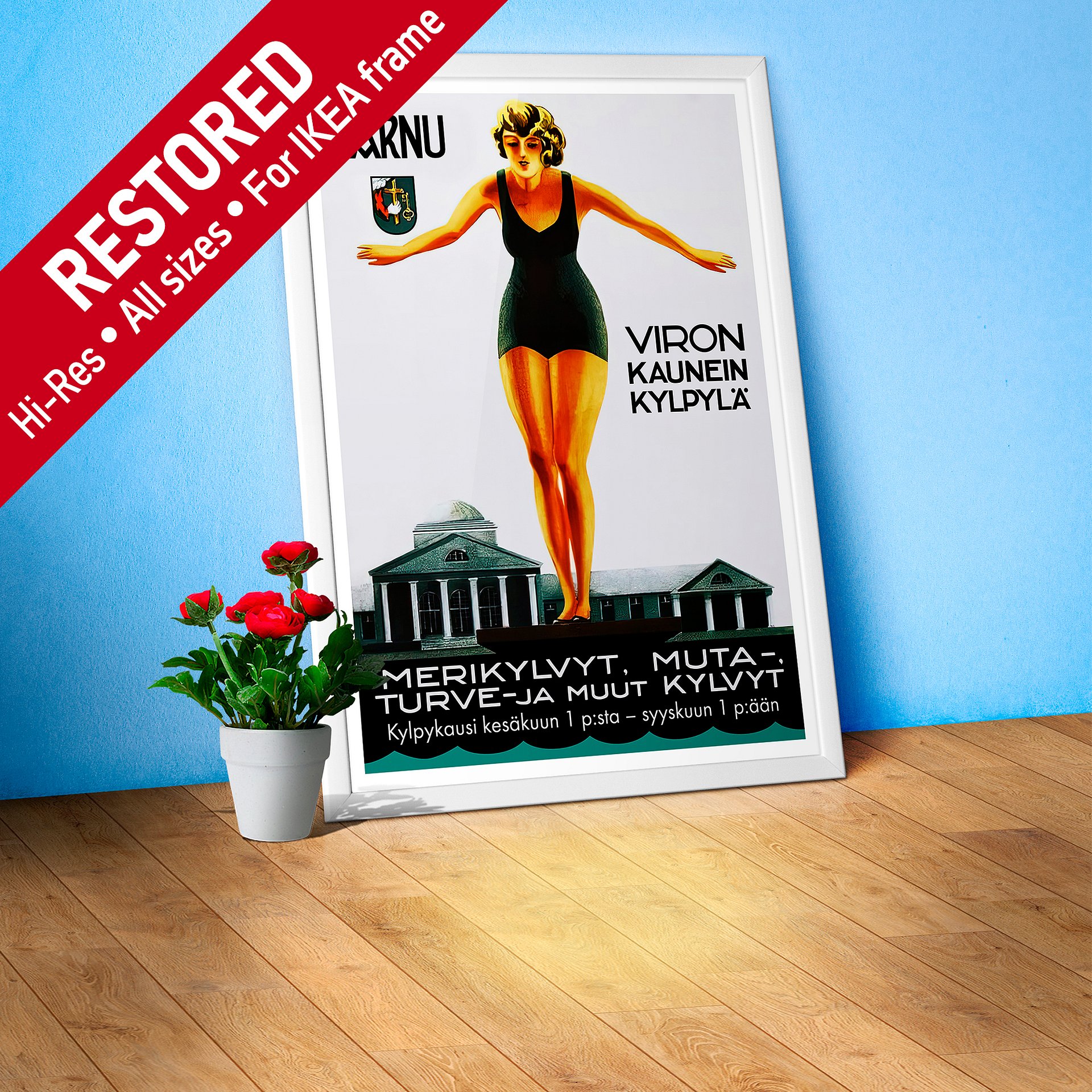 Estonia poster - Parnu/Pärnu, Viron Kaunein Kylpylä, Estonia, 1931 — retro vintage travel poster, retro travel art, retro travel wall art product image (1)