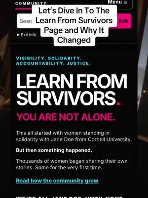 A deeper look at Learn From Survivors and why I chose to build it this way. ❤️ When thousands of women started sharing their experiences with me, I listened. I took note of their questions, what they wished they’d known, and the things they wanted other women to understand. That became the foundation of Learn From Survivors. The page has evolved from my original idea, but protecting survivors and their stories has always been number one. Rather than collect and publish personal experiences, I’ve chosen to connect women who want to share their stories with RAINN, and honor the women who have already shared with me by using that knowledge to create a verified database of answers. Our search tool isn’t an AI chatbot, and you’re not searching through women’s personal stories. You’re searching the information I’ve gathered and researched, with answers supported by cited sources, related questions, and direct links to resources that can help. And this page will keep growing. I’ll keep listening, learning, researching, verifying information, and adding the questions and answers women want other women to have. I wanted to create the resource we all wished we’d had… And I hope it helps someone find an answer, feel supported, or simply know they’re not alone. 🌐 iamjanedoeofficial.com/learn-from-survivors/ #IAMJANEDOE #LearnFromSurvivors #SurvivorSupport #SexualAssaultAwareness #BelieveWomen