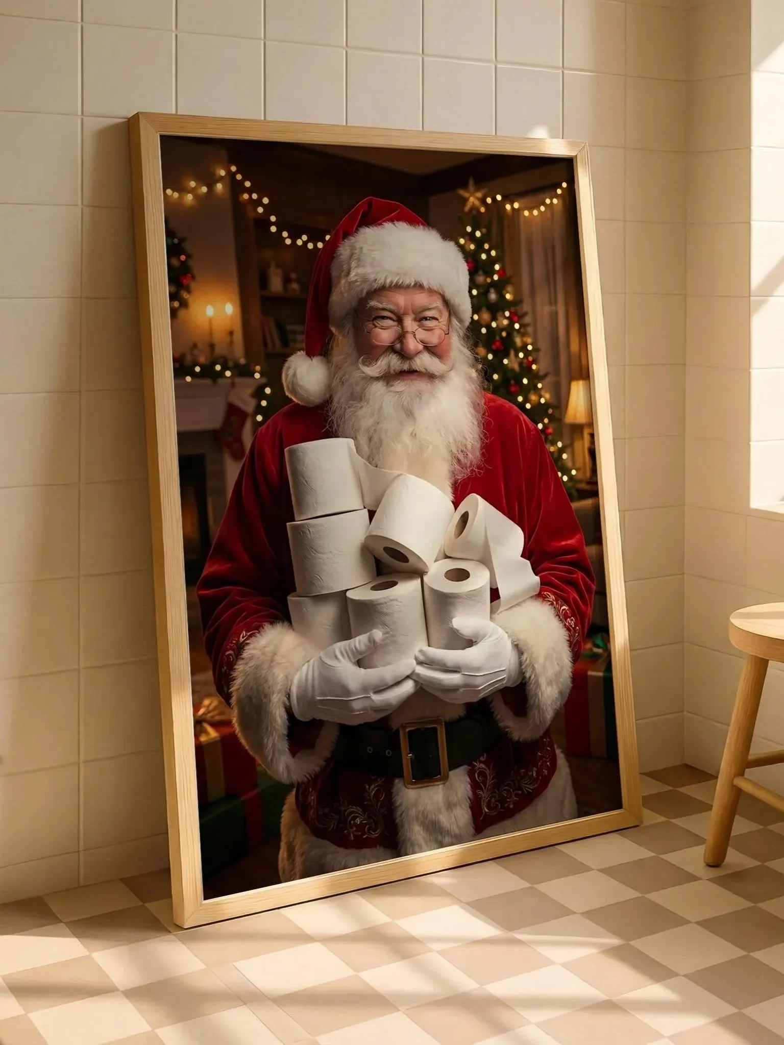 Funny Santa Toilet Paper Christmas Bathroom Wall Art Printable Holiday Decor Digital Download product image (10)