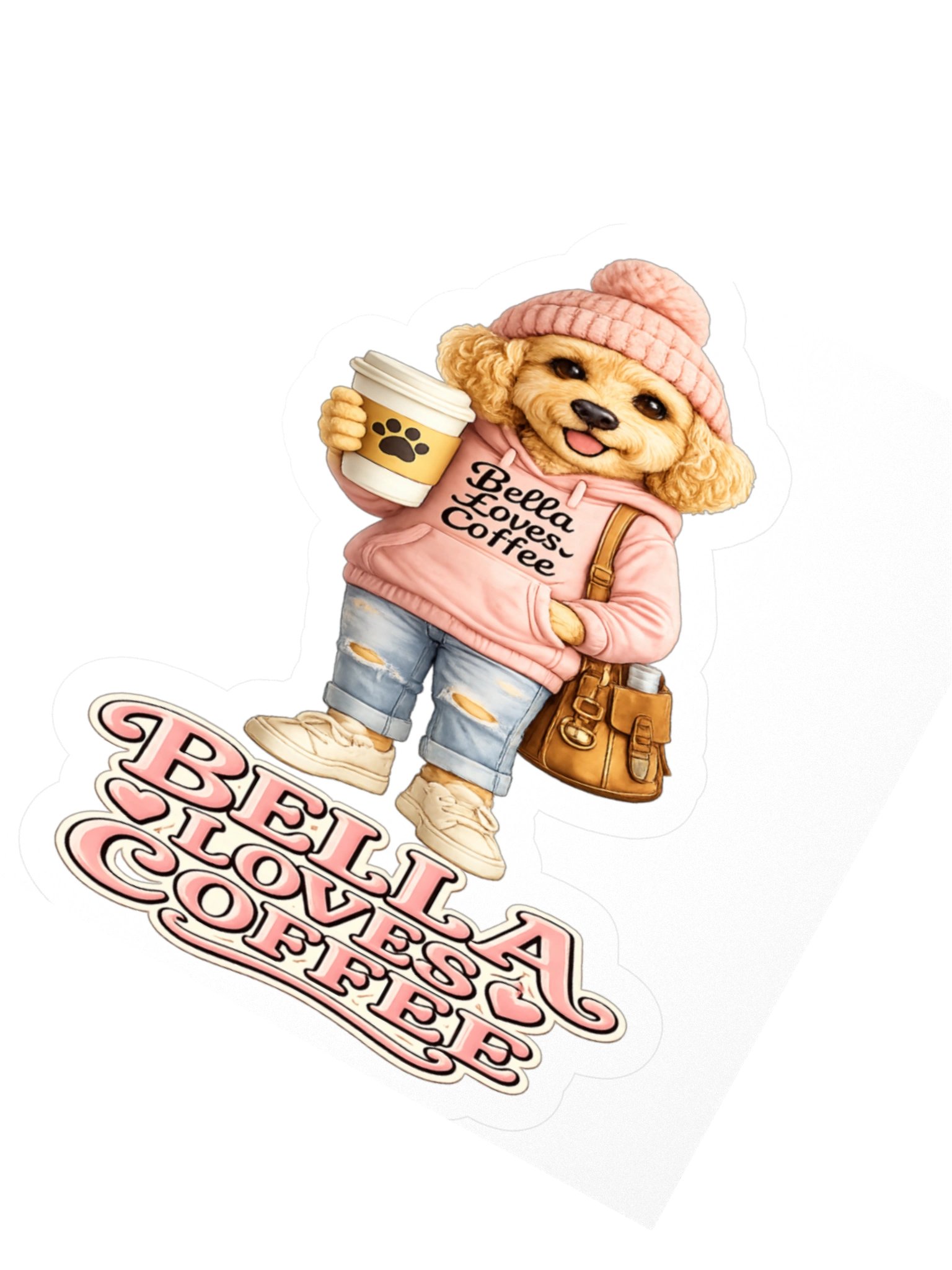 Bella Loves Coffee Cute Dog Kiss Cut Sticker product image (2)