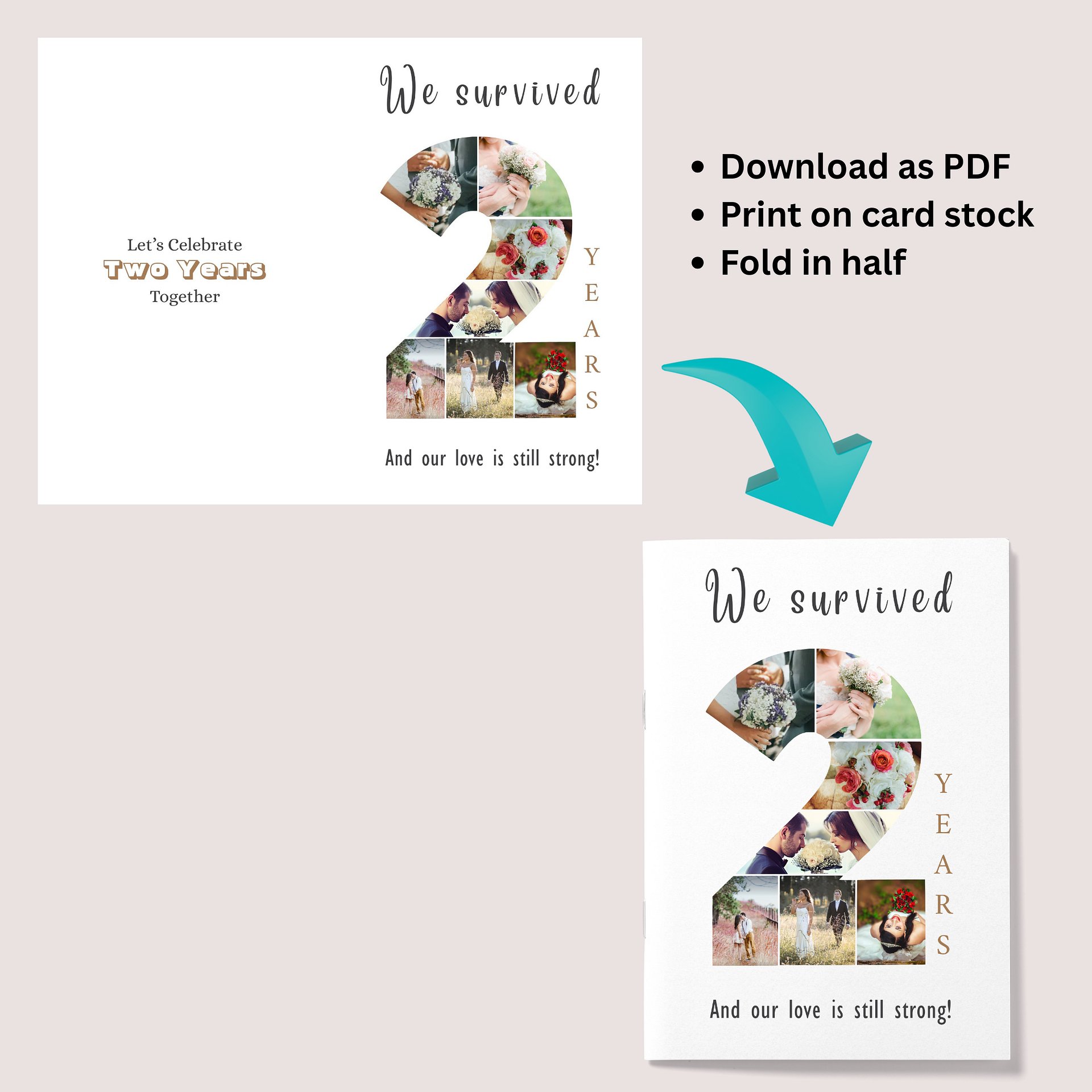 2 Year Anniversary Photo Card Editable Canva Template product image (8)
