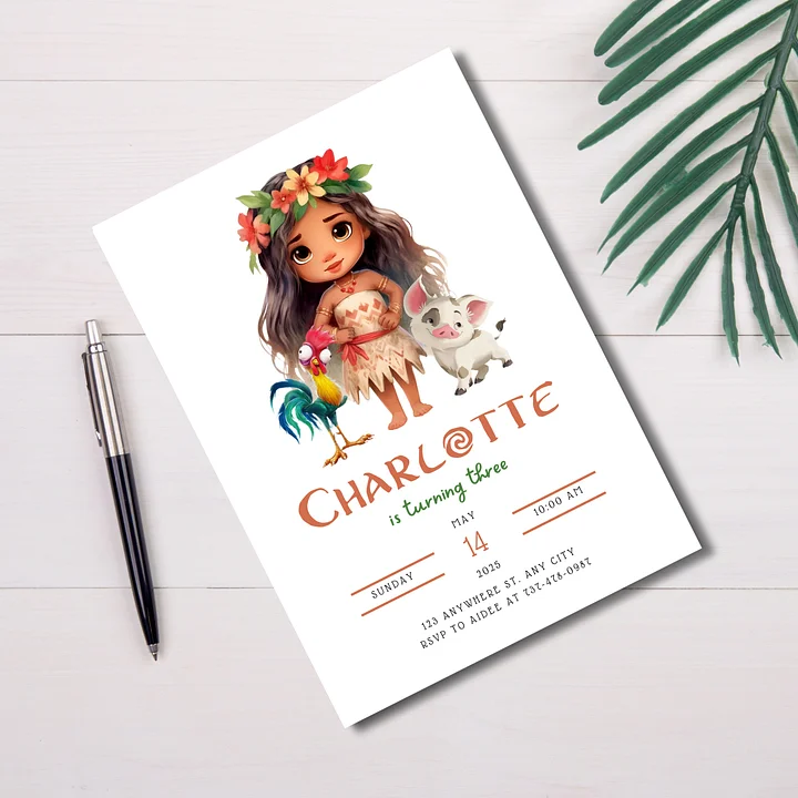 Moana Themed Birthday Invitation Template – Canva Editable Tropical Party Invite product image (2)