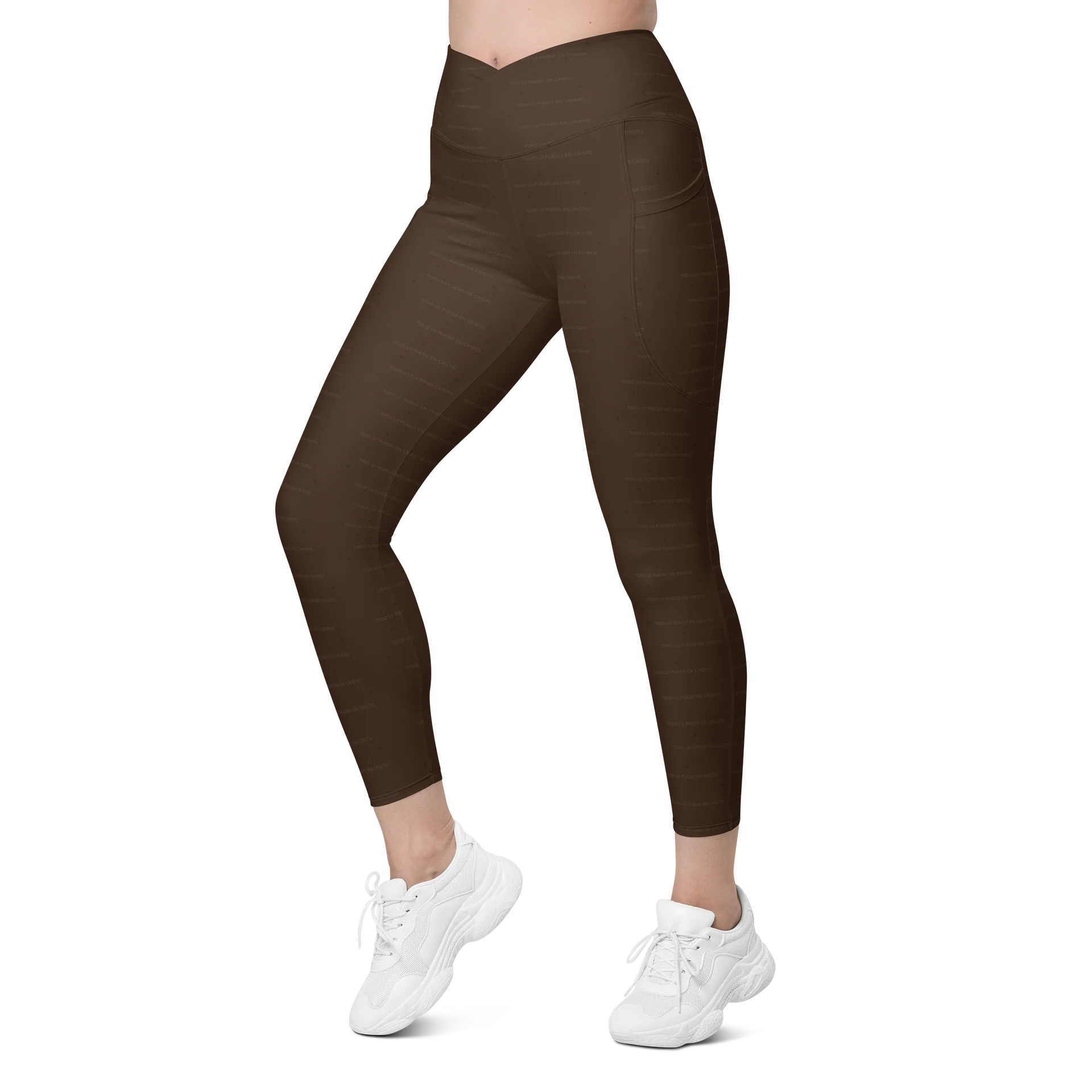 Crossover Leggings with Pockets — Women Who Lift (Chocolate) product image (10)