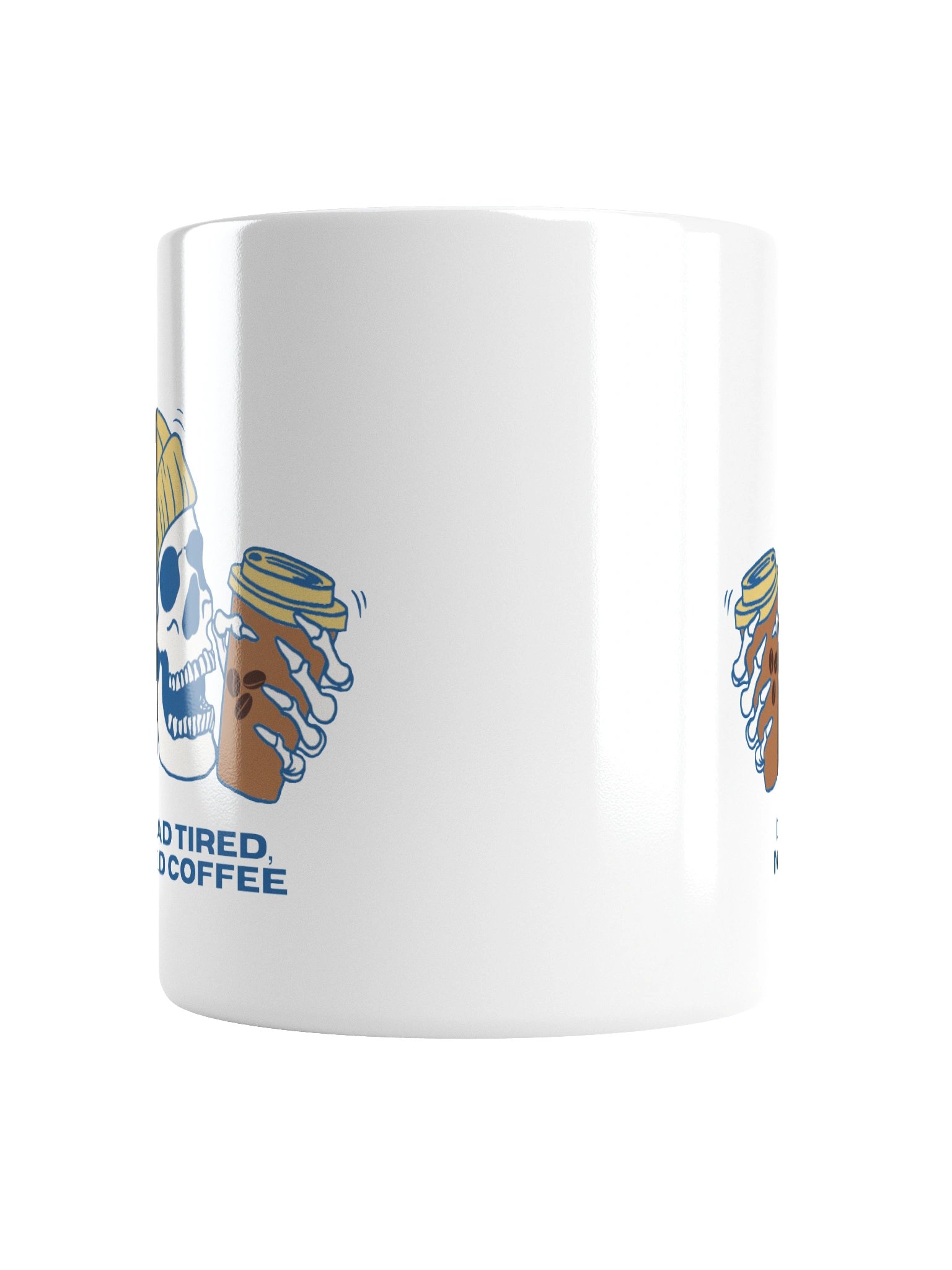 Golden “Dead Tired, Need Coffee.” Skeleton Ceramic Mug product image (17)