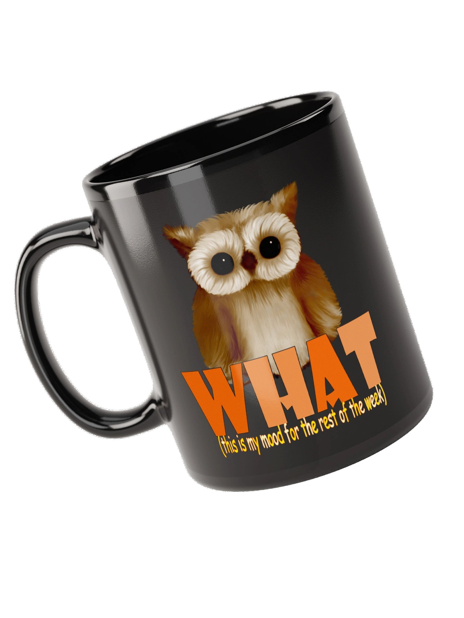Owl "WHAT" Black Glossy Mug product image (3)