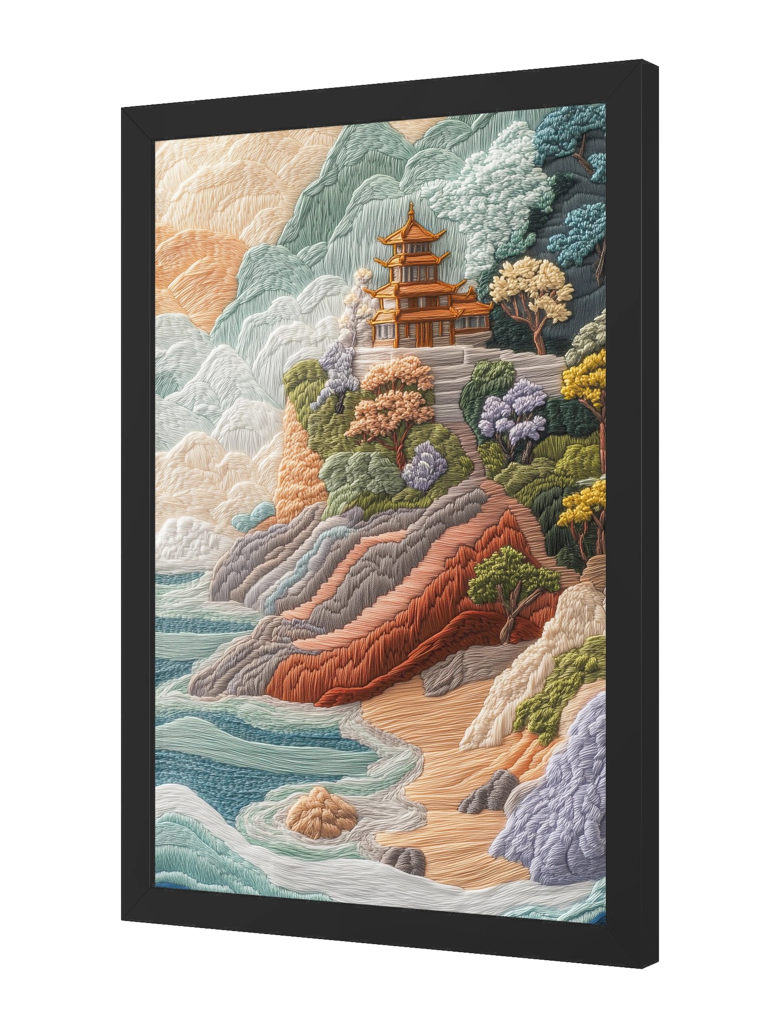 Where Bali Meets the Sea | Embroidery-Style Wall Art — Framed Print product image (2)