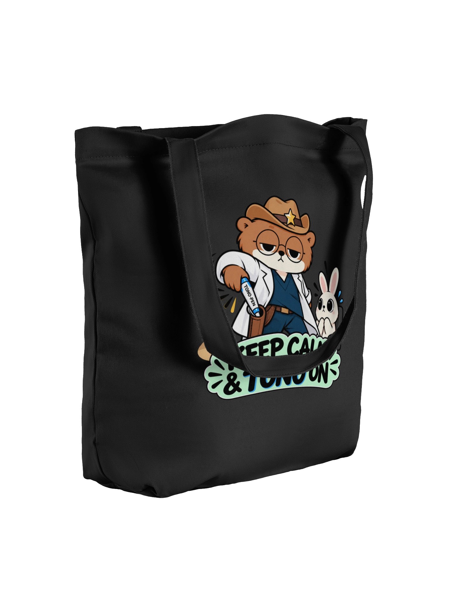Sleepy Optometrist Keep Calm & Tono On Black Tote product image (4)