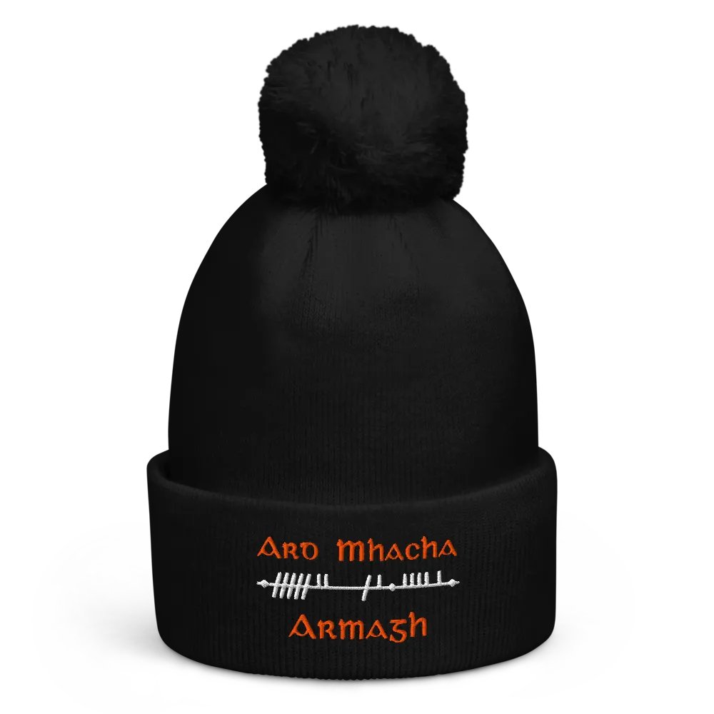 Armagh/Ard Mhacha Scholastic Style Ogham embroidered Pom-Pom Beanie product image (1)