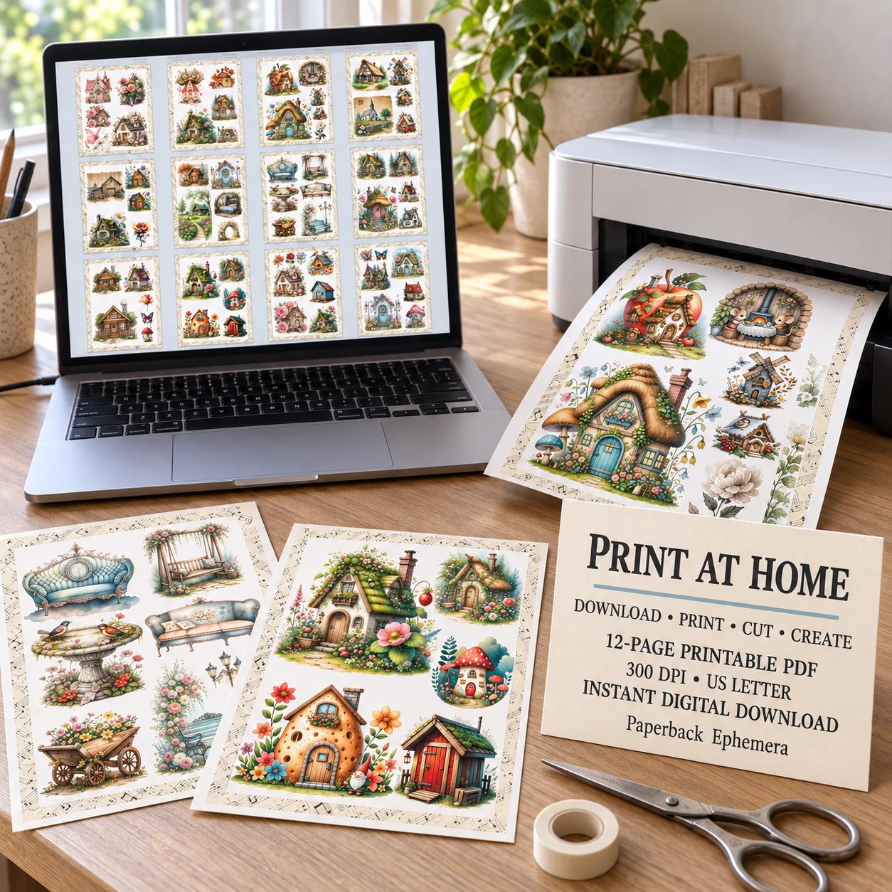 Whimsical Houses Ephemera Printable PDF – 12 Cottage & Garden Collage Sheets for Junk Journals product image (5)