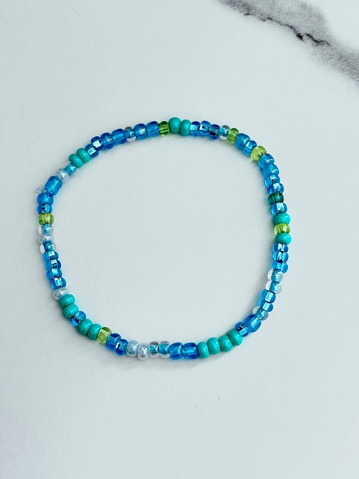 MFD-00046 | Turquoise, Aqua, Greens & Blues | Seed Beaded Bracelet | Handmade 8" Coastal Charm by Monique Faella Designs™ product image (1)