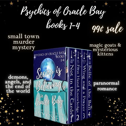 The digital box set containing Psychics of Oracle Bay books 1-4 is on sale for 99¢, 0.99€, and 0.99£ whoever ebooks are sold!...