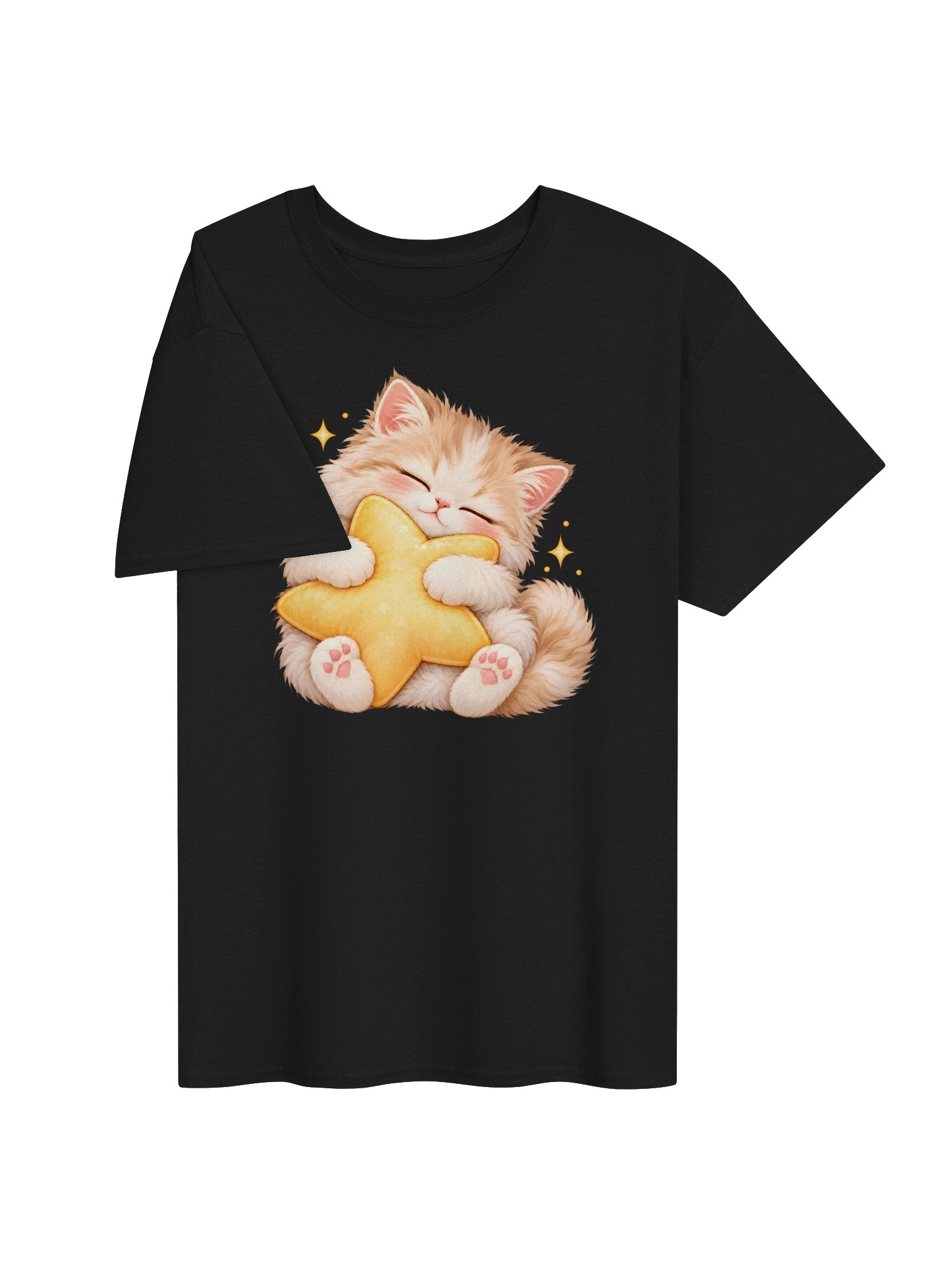 Cute Kitten Hugging a Star T-Shirt – Kawaii Cat Graphic Tee view 3
