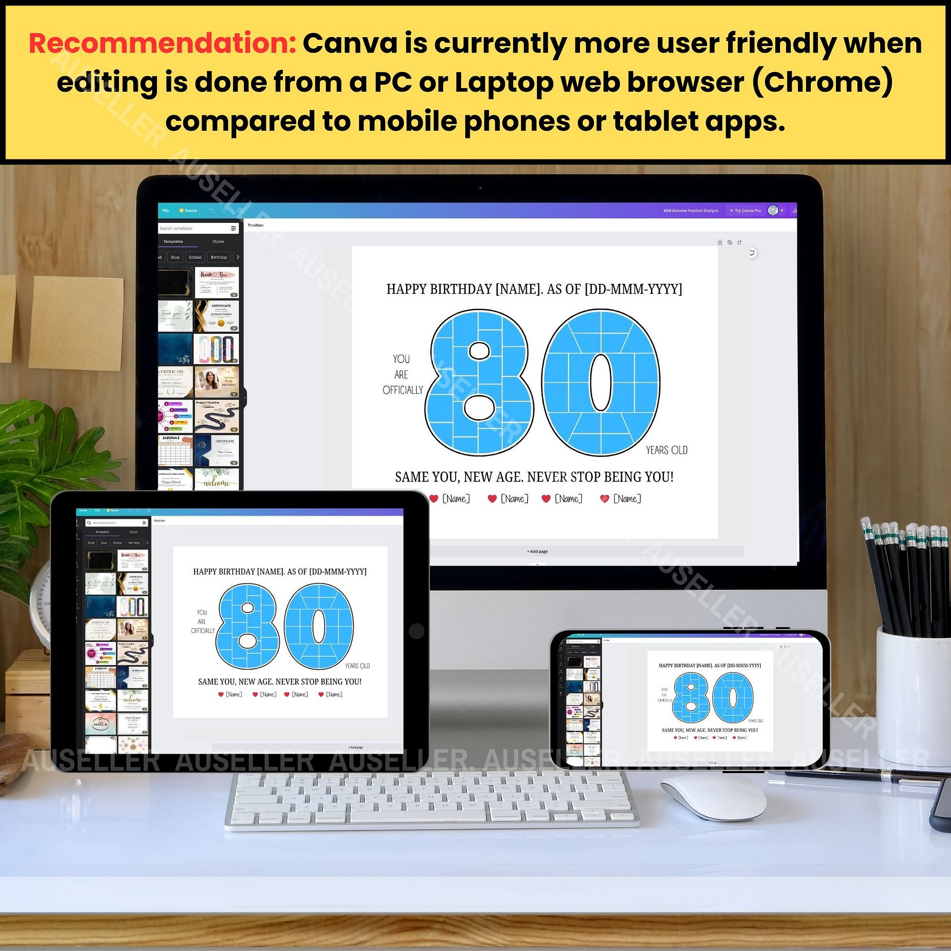80th Birthday Photo Collage Poster - Canva Template product image (3)