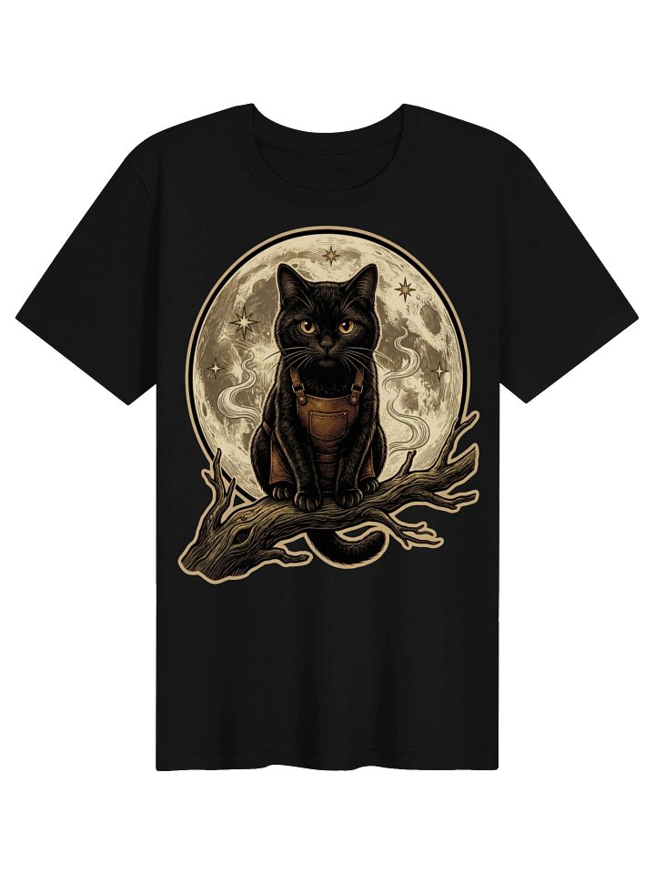 Moonlit Cat Vintage Graphic Tee - Mystical Night Black Cat Shirt product image (2)