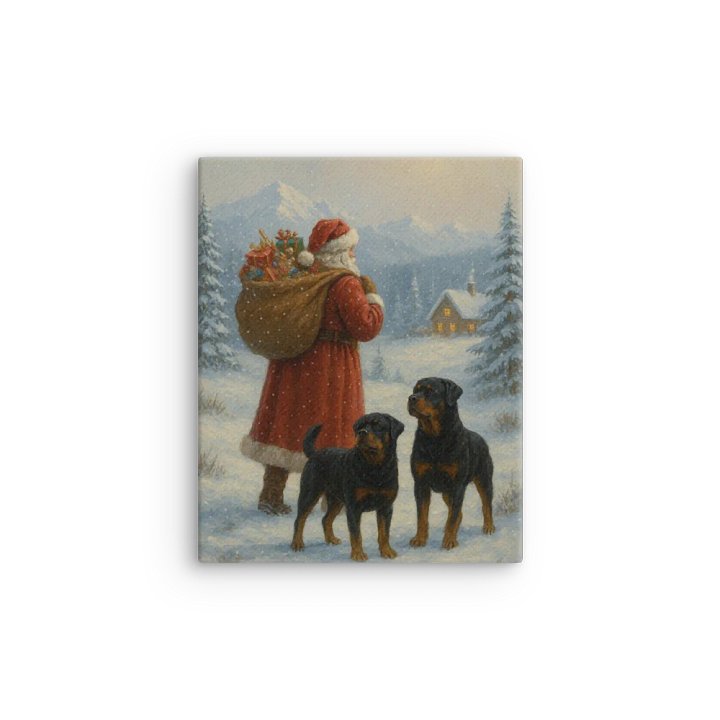 Snowy Santa Claus & Rottweilers Sleek Thin Canvas Art product image (3)