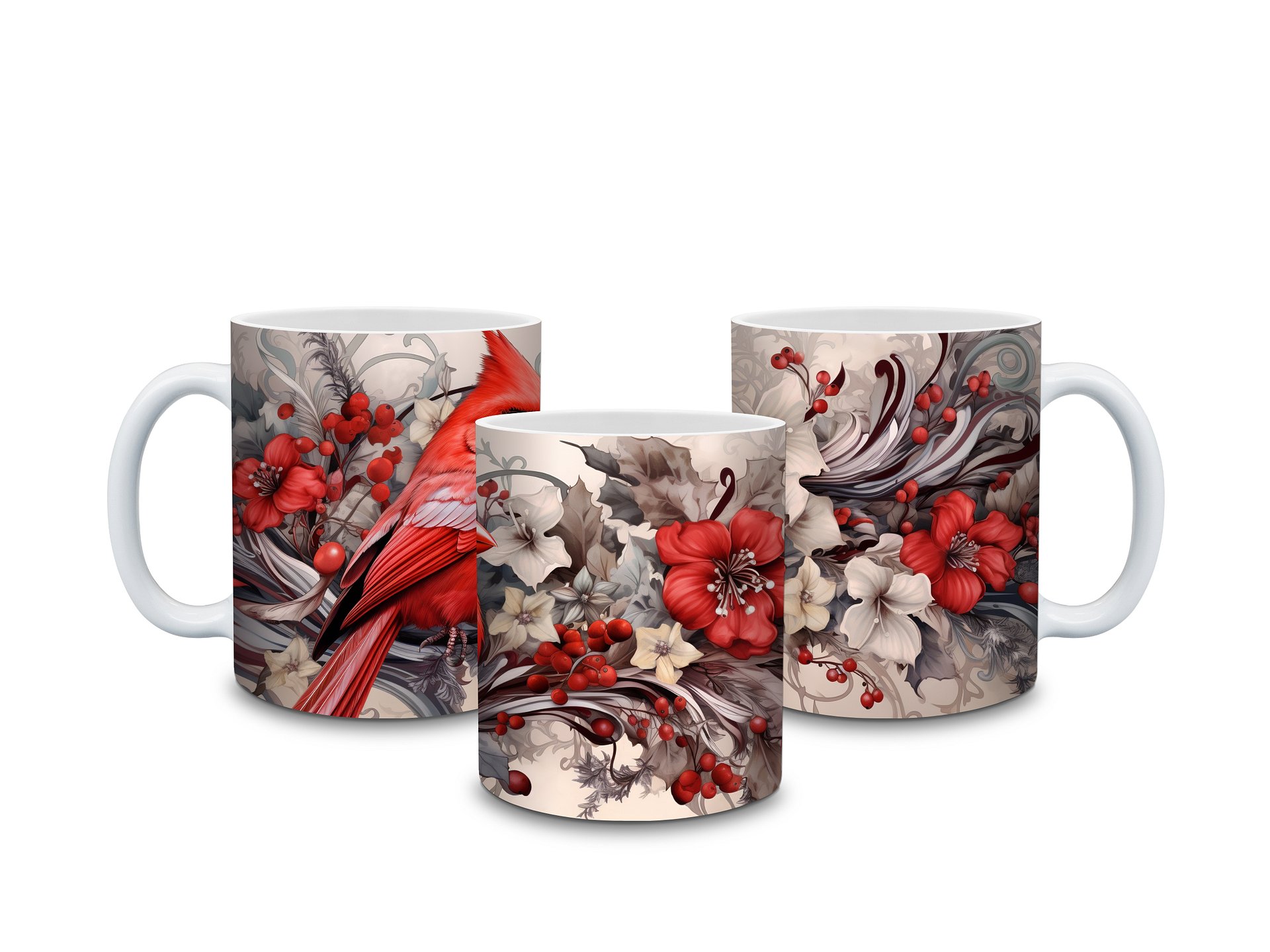 Red Cardinal 11oz Coffee Mug – Elegant Floral and Bird Design Ceramic Cup – Perfect for Nature Lovers and Holiday Gifts product image (3)