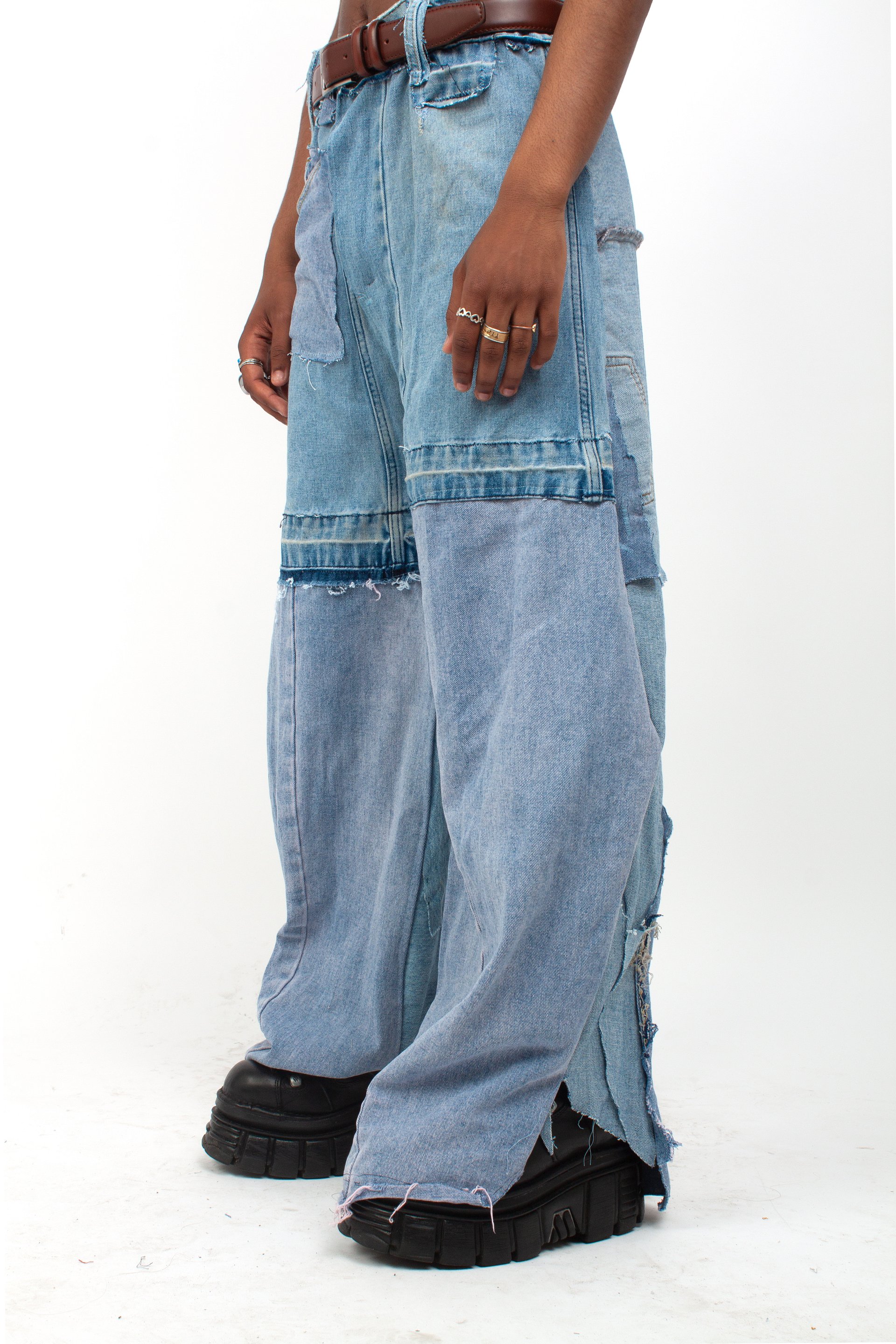 BLUE PANEL PATCHWORK DENIM TROUSERS - 32 product image (2)