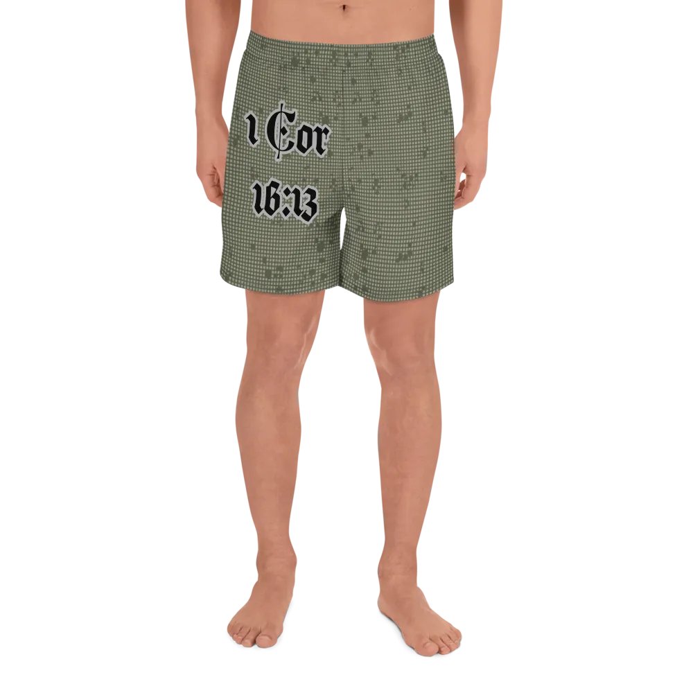 Faithful Camo: 1 Corinthians 16:13 Unisex Athletics Shorts - Desert Night Camo product image (2)