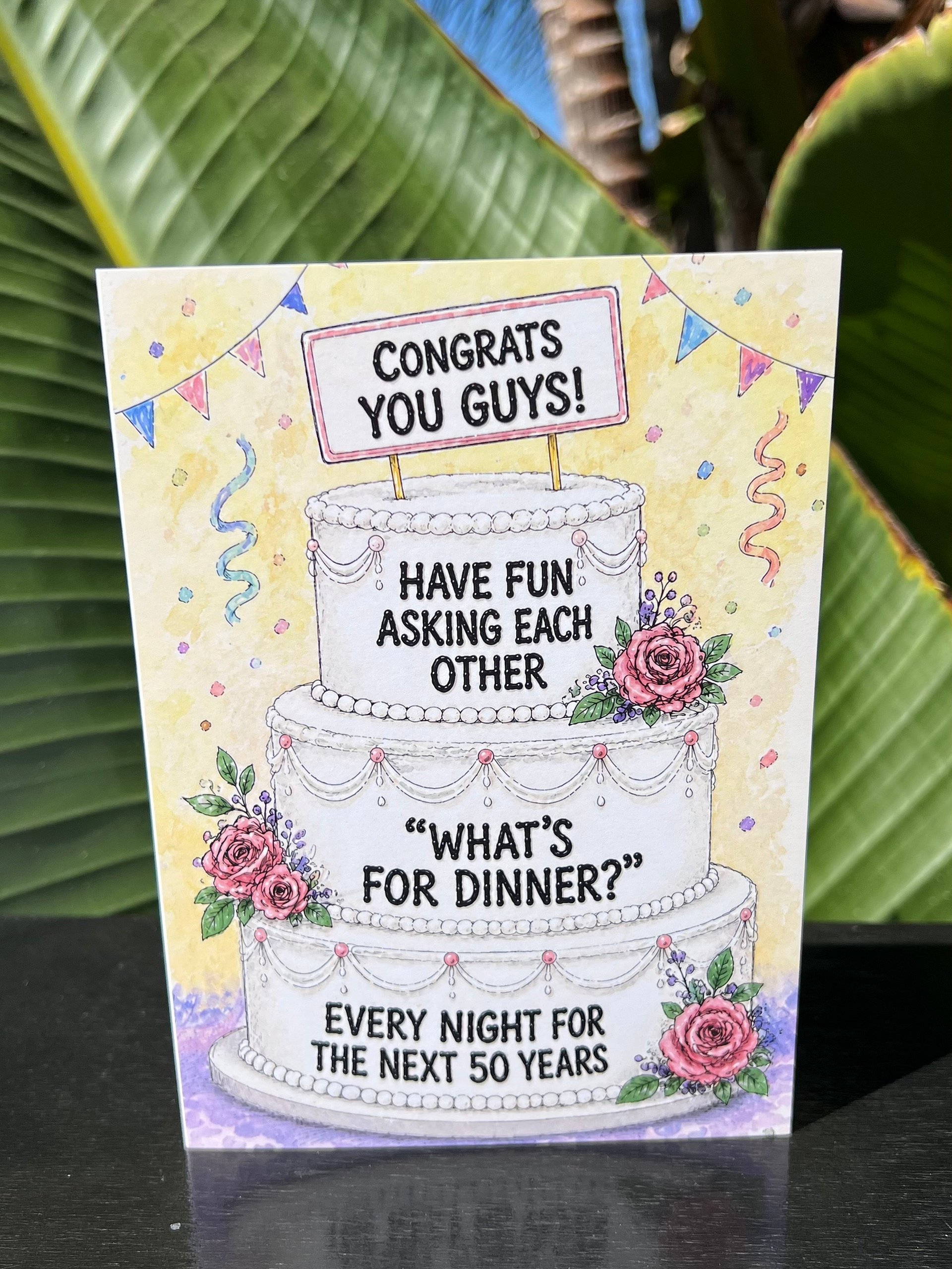 FUNNY WEDDING/ENGAGEMENT CARD: Congrats You Guys, What's For Dinner? Married Life / Newlyweds Joke product image (1)