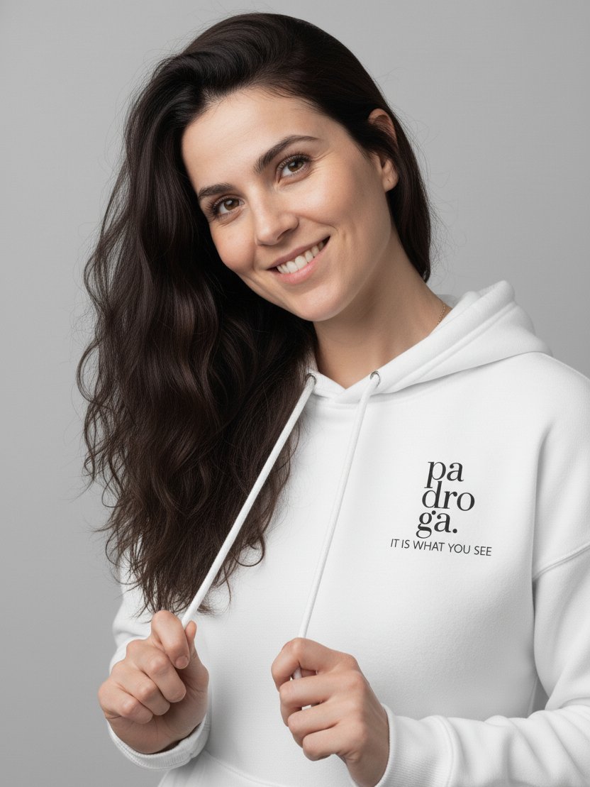 padroga. white hoodie vertical logo product image (6)