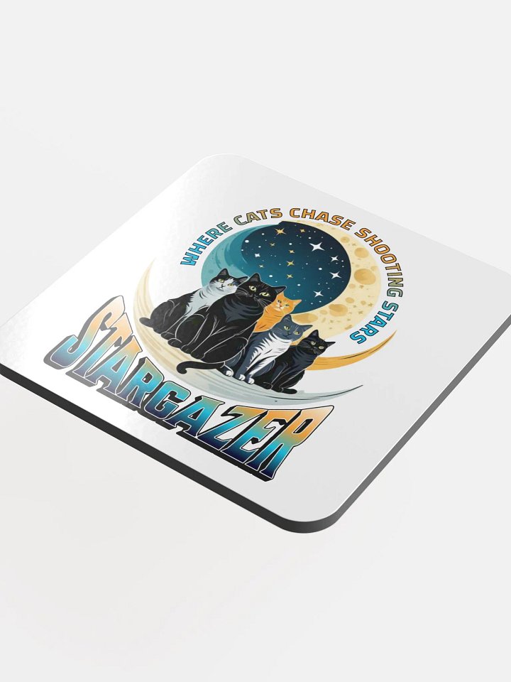 Where Cats Chase Shooting Stars Stargazer Glossed Cork Coaster product image (1)