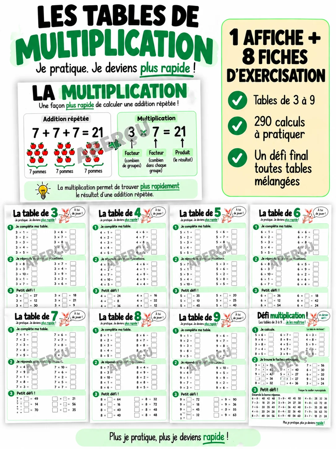 Les tables de multiplication – Affiche + 8 fiches d’exercisation product image (1)