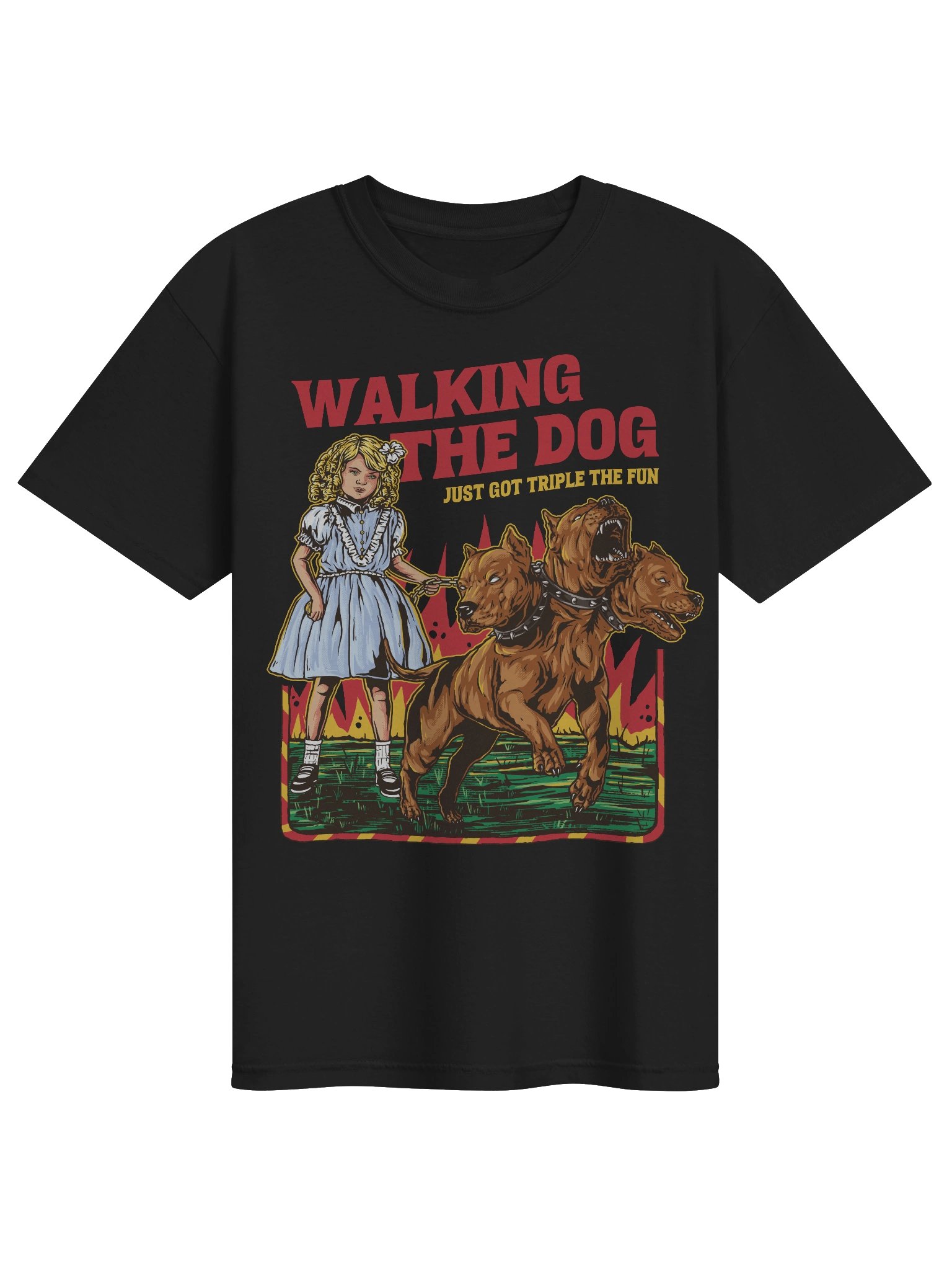Cerberus Walking The Dog Graphic T-Shirt product image (5)
