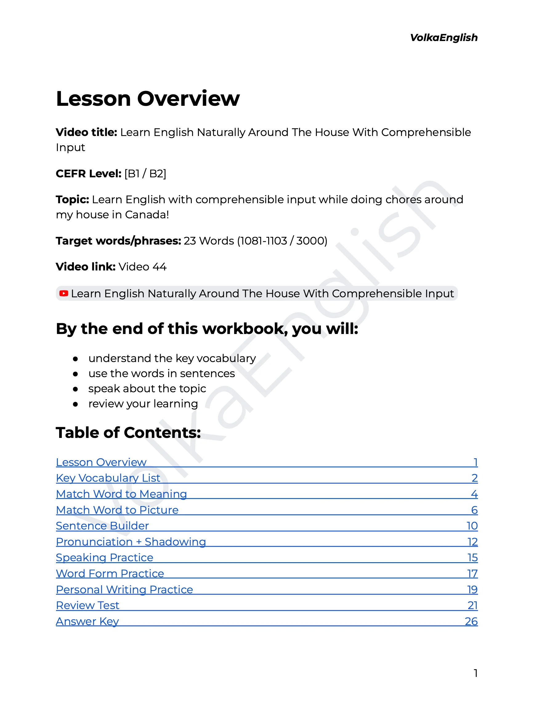 Learn English Naturally Around The House With Comprehensible Input - Video 44 Study Pack product image (2)